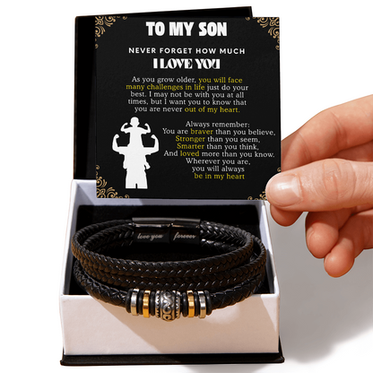 To My Son Love You Forever Bracelet - Braver Than You Believe Card