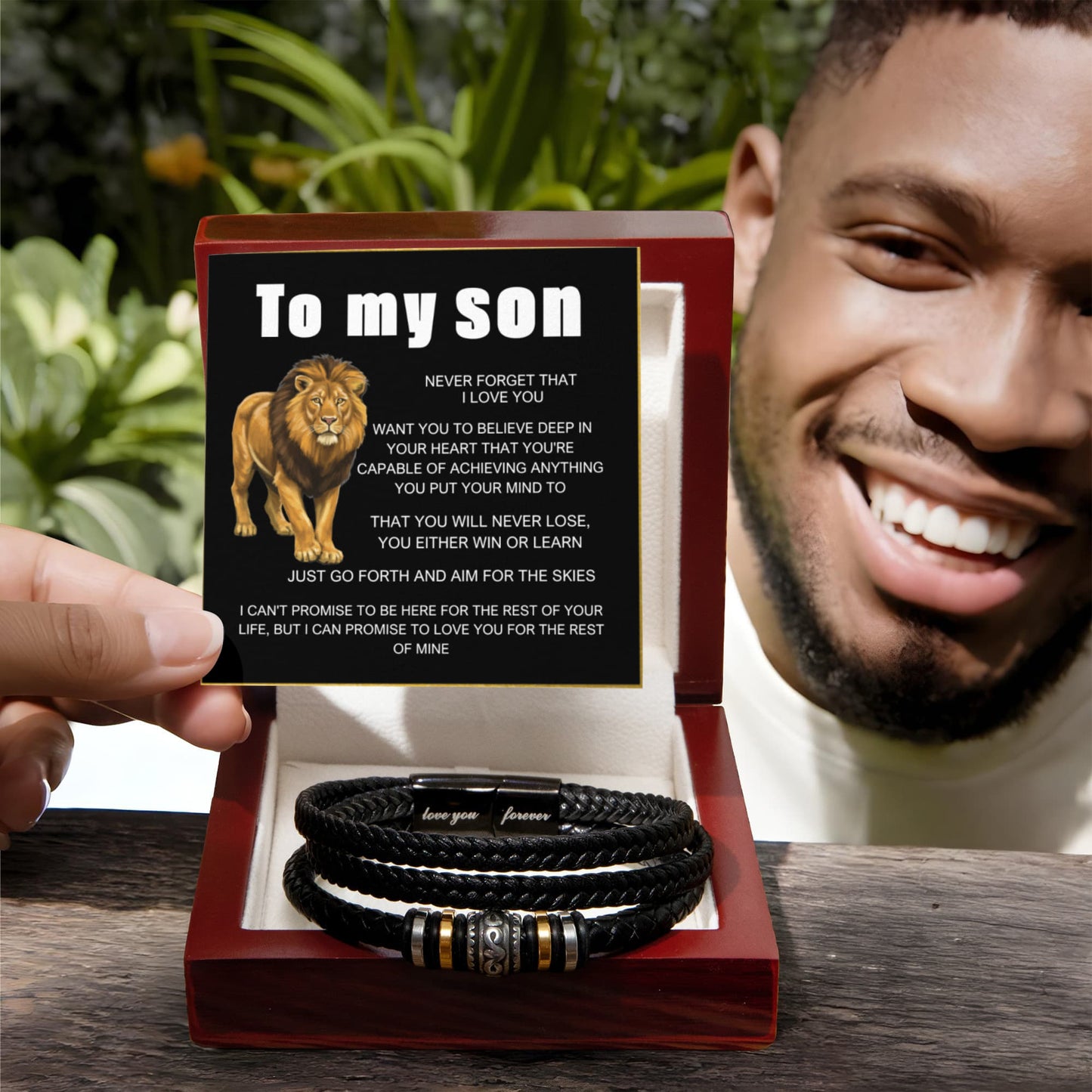 Bracelets For Men，Men's Black Braided Leather Bracelet, Stainless Steel Engraved Love You Forever Jewelry, Perfect or Dad, Husband, Son, Grandson, Nephew,Comes With Message Card And Gifts Box