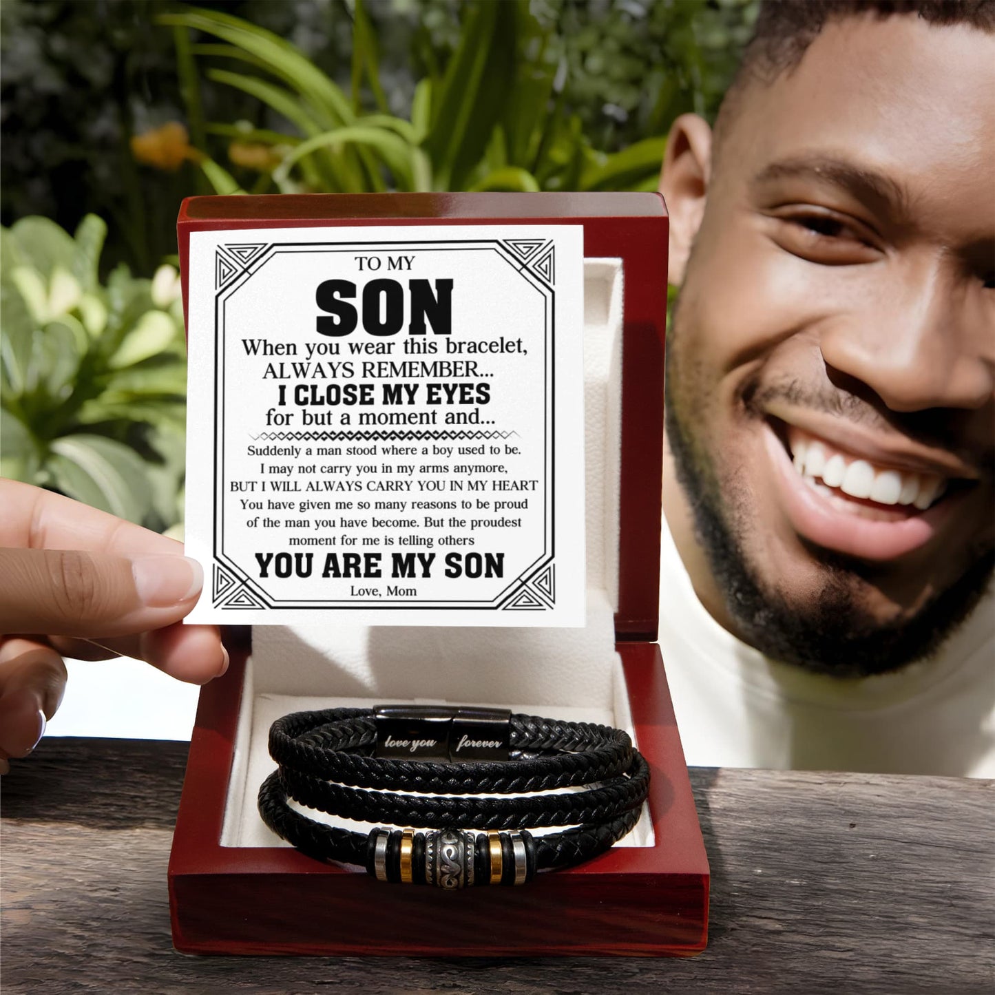 To My Son - Love You Forever Bracelet Jewelry with Heartfelt Message Card for Birthday, Graduation, or Christmas, Meaningful Gift from Mom and Dad