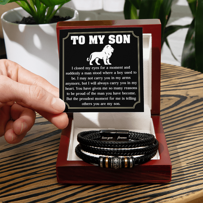 𝐋𝐞𝐚𝐭𝐡𝐞𝐫 𝐁𝐫𝐚𝐜𝐞𝐥𝐞𝐭 𝐟𝐨𝐫 𝐌𝐞𝐧 Birthday Valentine's Day Gifts for Son Grandson Boyfriend Husband Dad Brother Multi-Layer Braided Leather Bracelet with Clasp Black Inspirational Bracelet For Men