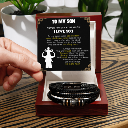 To My Son Love You Forever Bracelet - Braver Than You Believe Card