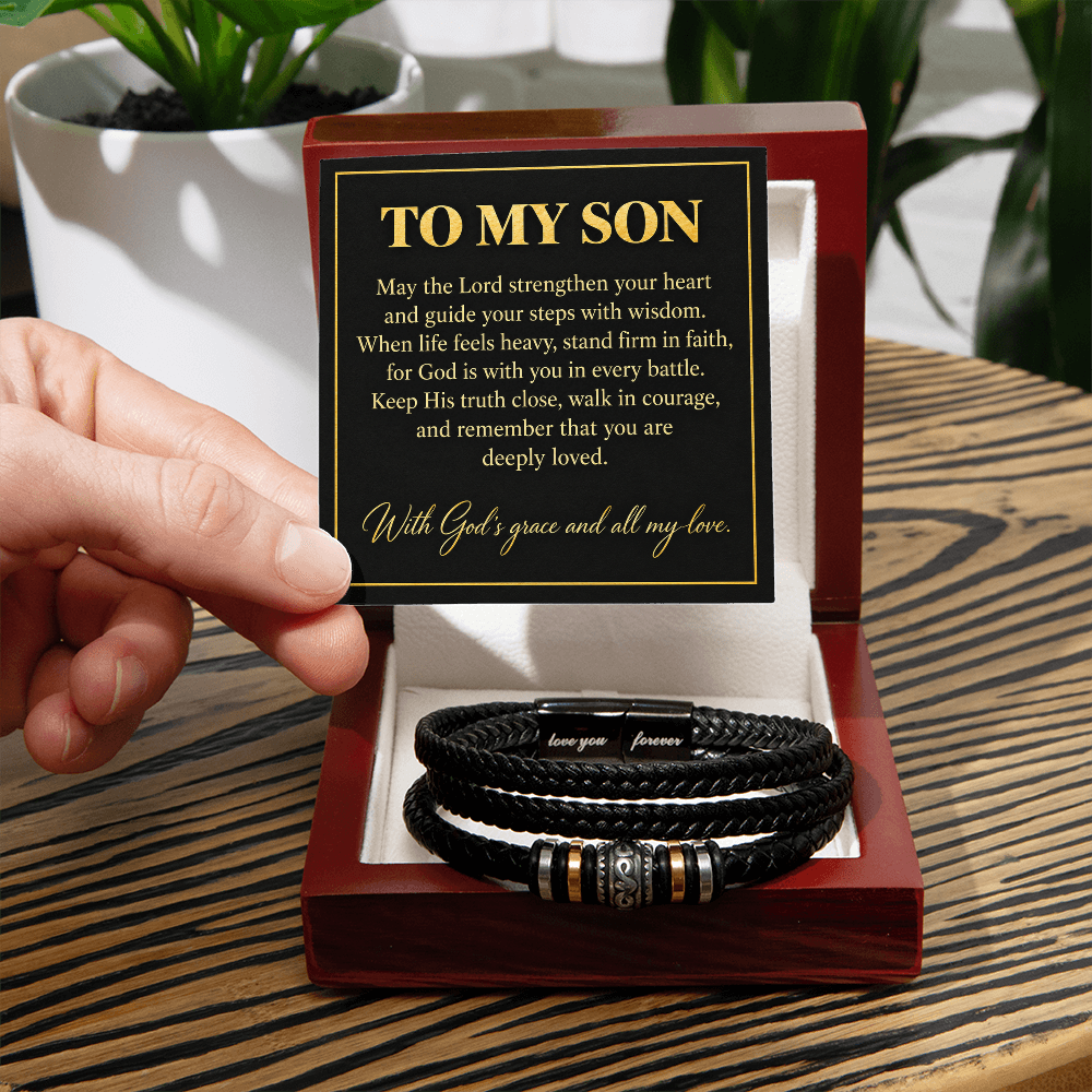 To My Son God Is With You in Every Battle Love You Forever Bracelet Gift