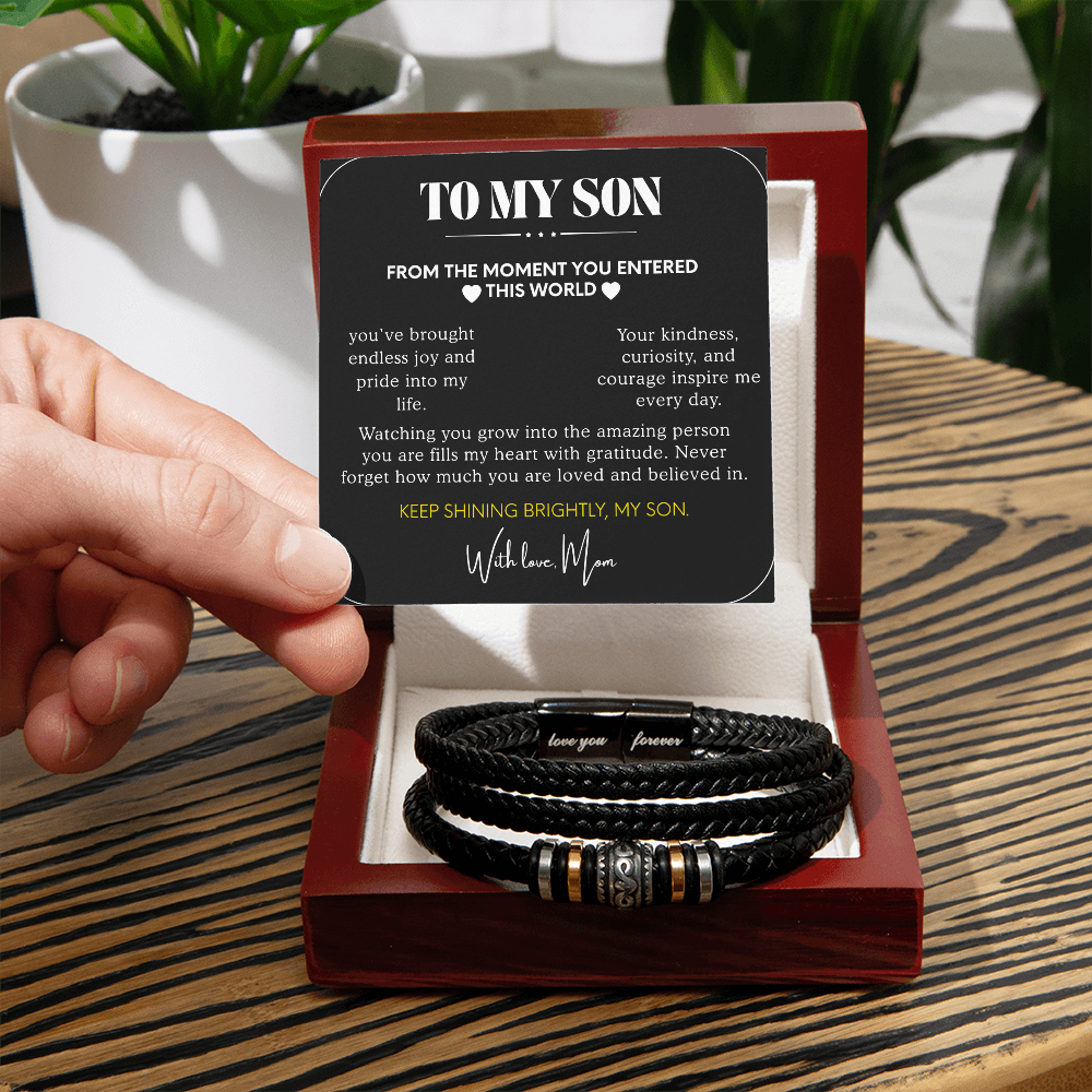 To My Son Bracelet from Mom – Love You Forever Leather Bracelet – Inspirational Gift for Son Birthday, Graduation, Christmas – Sentimental Jewelry from Mother
