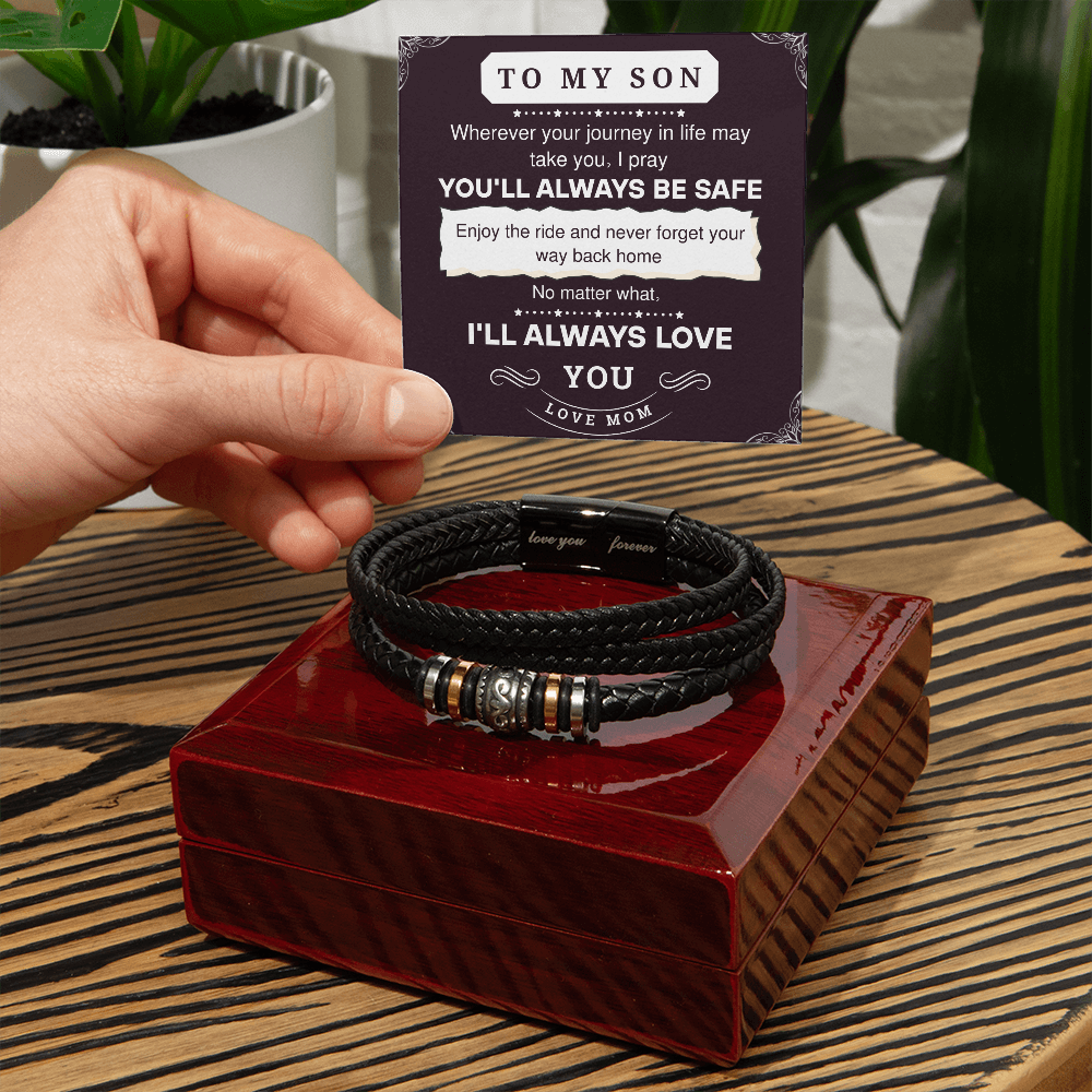To My Son Leather Bracelet – Love You Forever Gift from Parents, Birthday or Graduation Present