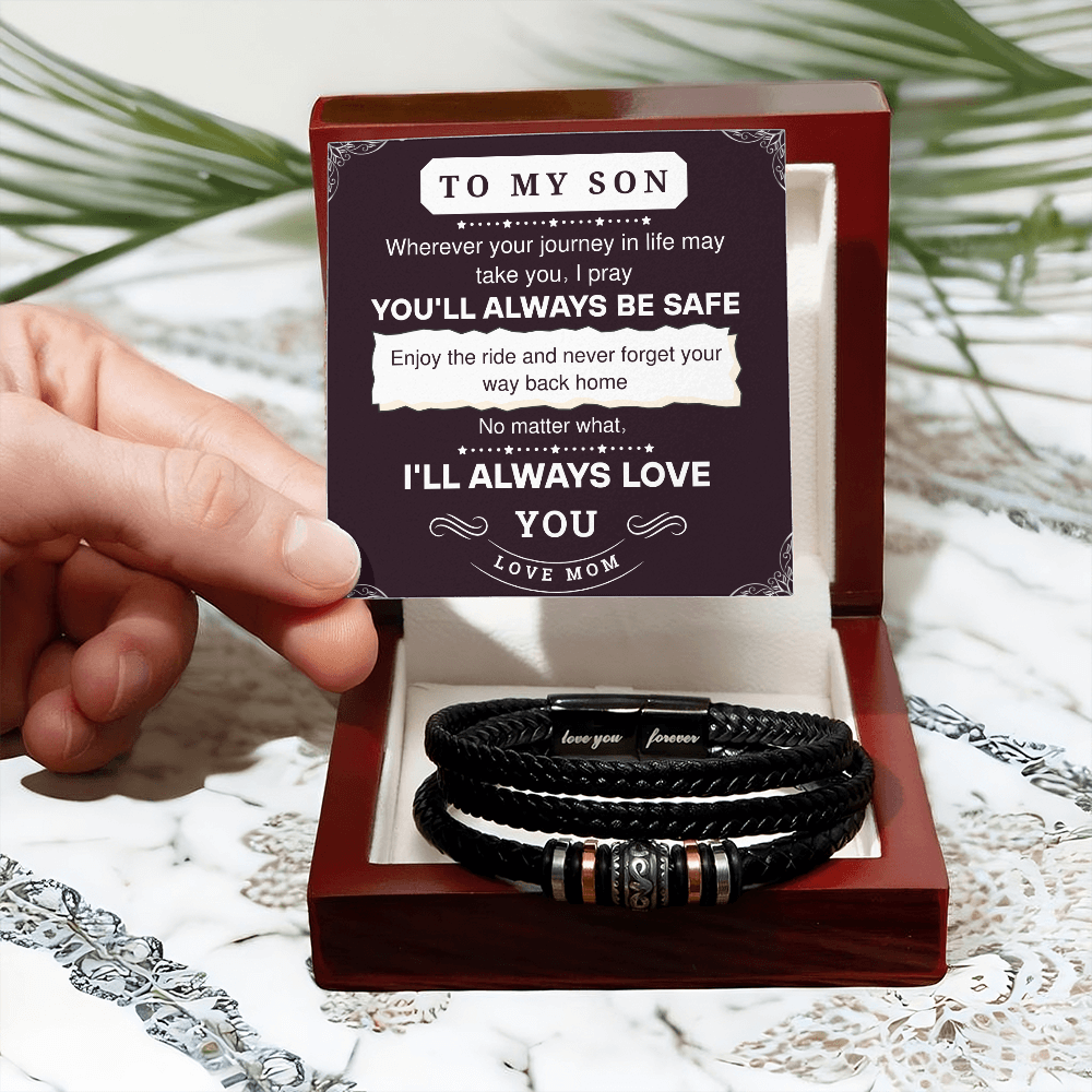 To My Son Leather Bracelet – Love You Forever Gift from Parents, Birthday or Graduation Present