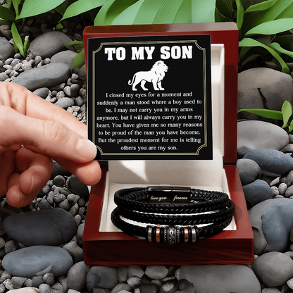 𝐋𝐞𝐚𝐭𝐡𝐞𝐫 𝐁𝐫𝐚𝐜𝐞𝐥𝐞𝐭 𝐟𝐨𝐫 𝐌𝐞𝐧 Birthday Valentine's Day Gifts for Son Grandson Boyfriend Husband Dad Brother Multi-Layer Braided Leather Bracelet with Clasp Black Inspirational Bracelet For Men