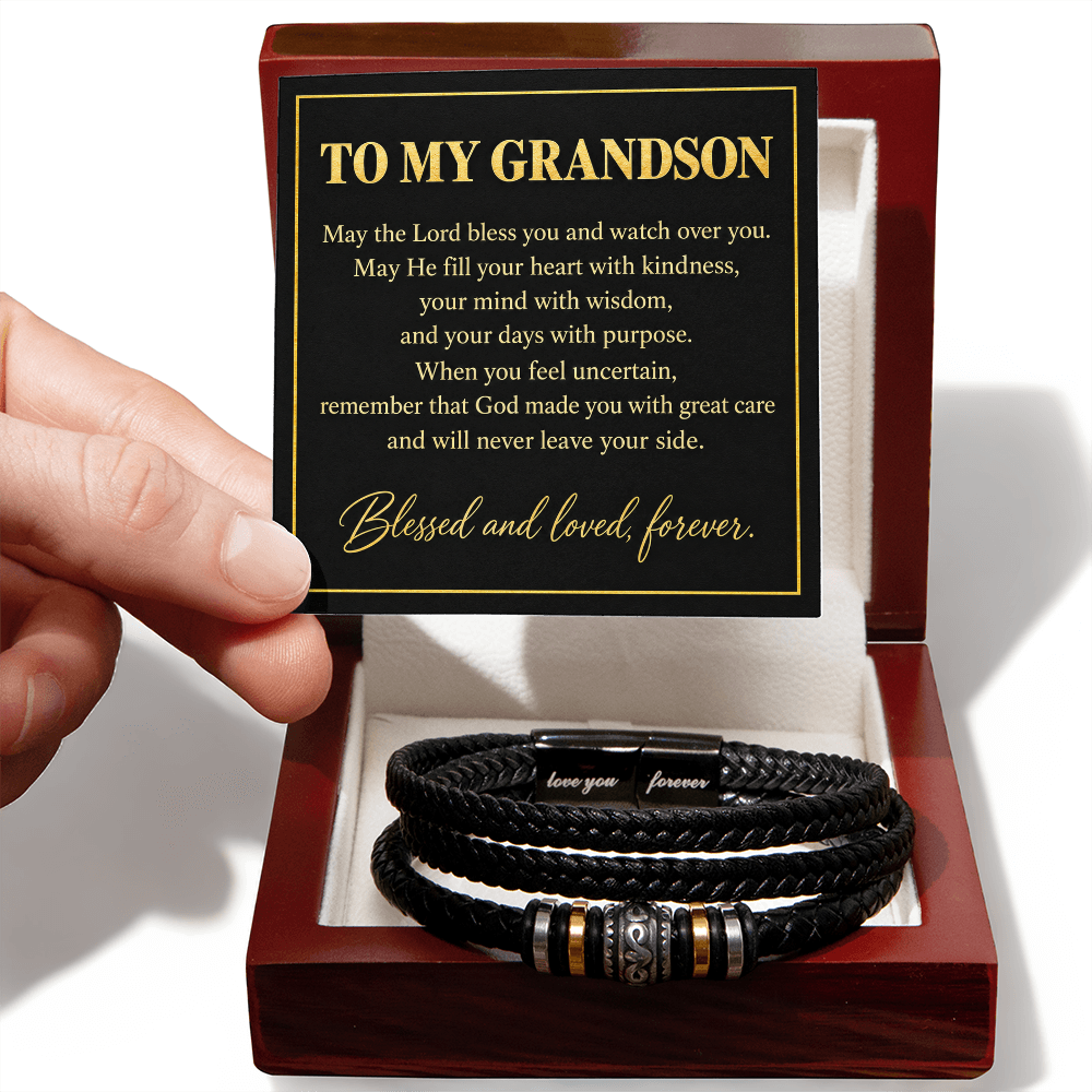 To My Grandson God Will Never Leave Your Side Love You Forever Bracelet Gift