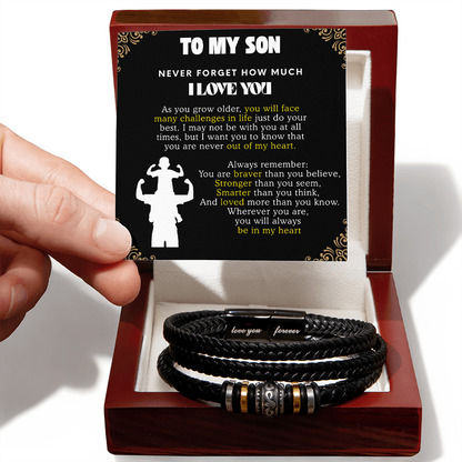 To My Son Love You Forever Bracelet - Braver Than You Believe Card