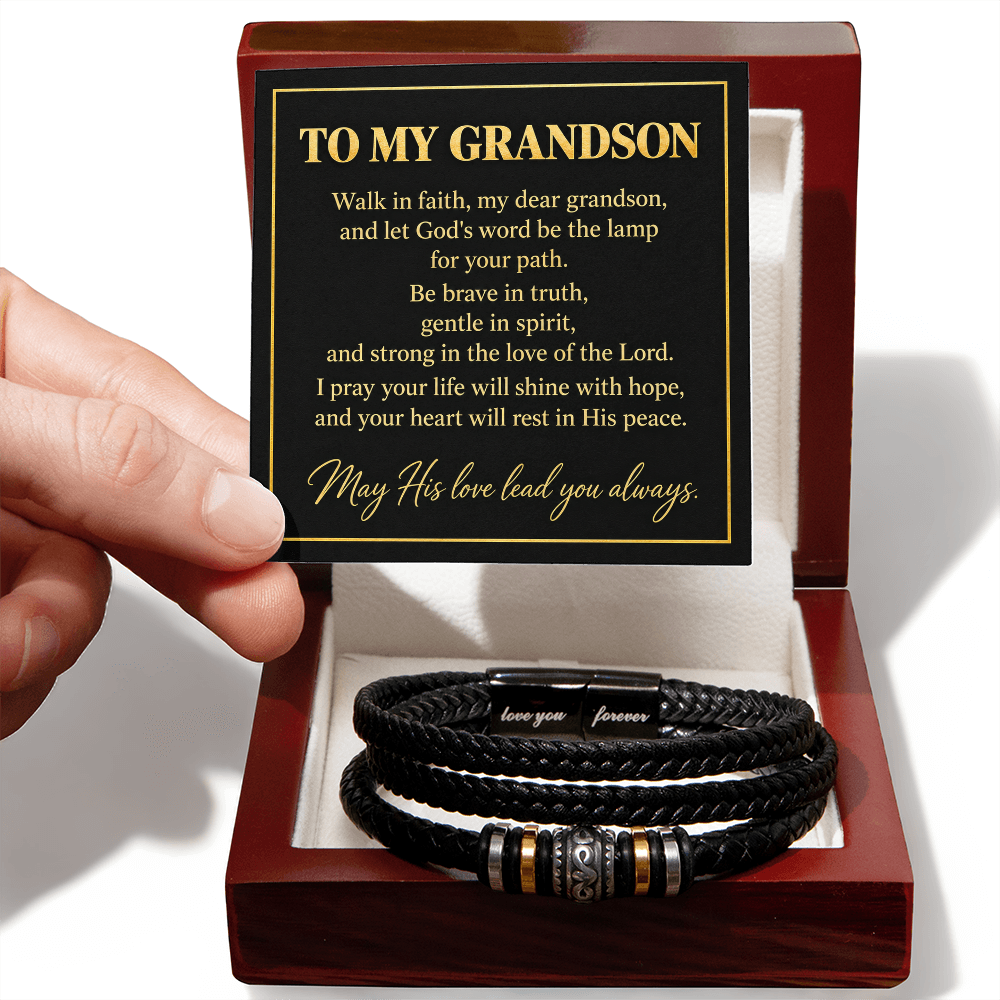 To My Grandson Walk in Faith Love You Forever Bracelet Gift