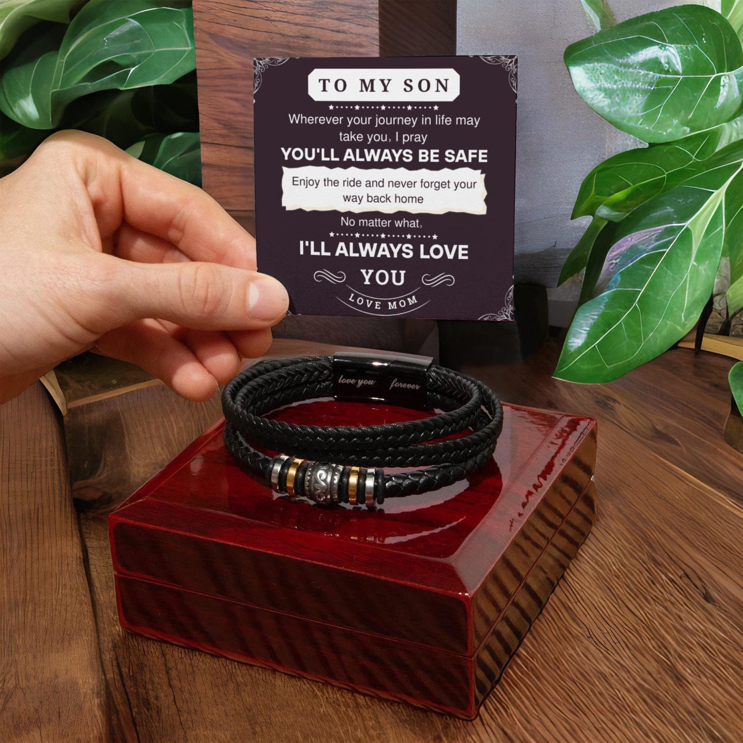 To My Son Leather Bracelet – Love You Forever Gift from Parents, Birthday or Graduation Present