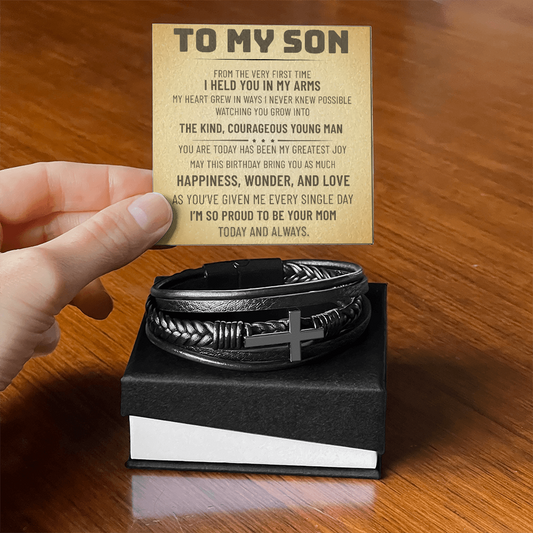 To My Son Birthday Cross Bracelet from Mom - Proud of You Card