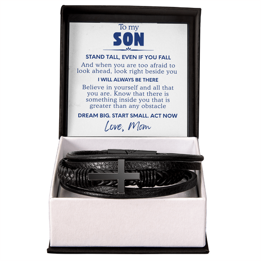 To My Son Bracelet Gift From Mom  | Gifts for Son, Teen Boys for Birthday, Graduation, Christmas & Easter | Beautiful Cuban Cross Bracelet with Heartfelt Message Card & Gift Box
