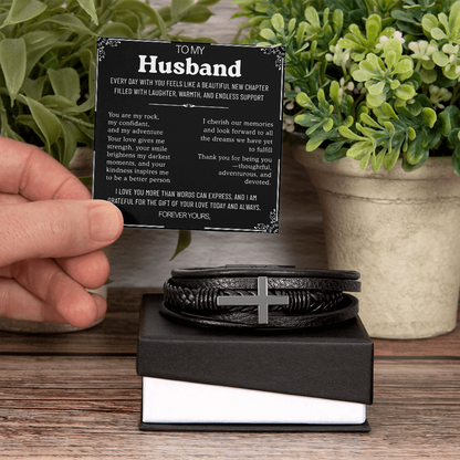 To My Husband Cross Bracelet - Beautiful New Chapter Message Card