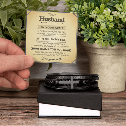 To My Husband Cross Bracelet from Wife - Partner in Life Message Card