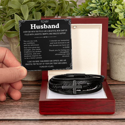 To My Husband Cross Bracelet - Beautiful New Chapter Message Card