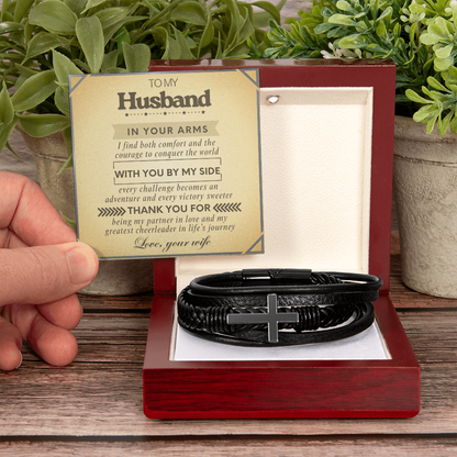 To My Husband Cross Bracelet from Wife - Partner in Life Message Card