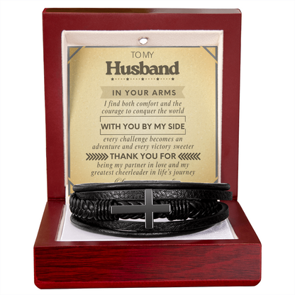 To My Husband Cross Bracelet from Wife - Partner in Life Message Card