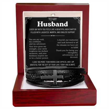 To My Husband Cross Bracelet - Beautiful New Chapter Message Card